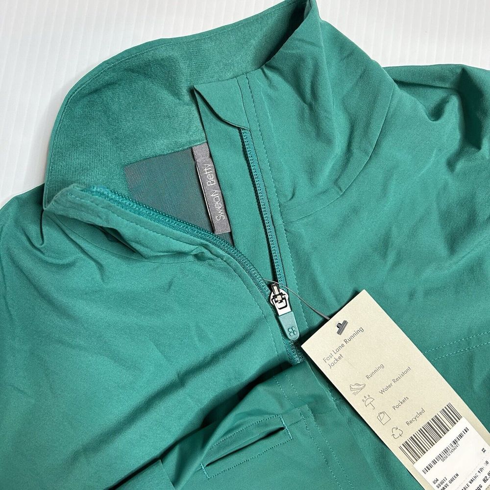 NWT Sweaty Betty Fast Lane Running Jacket XS Green‎ Water Resistant Pockets